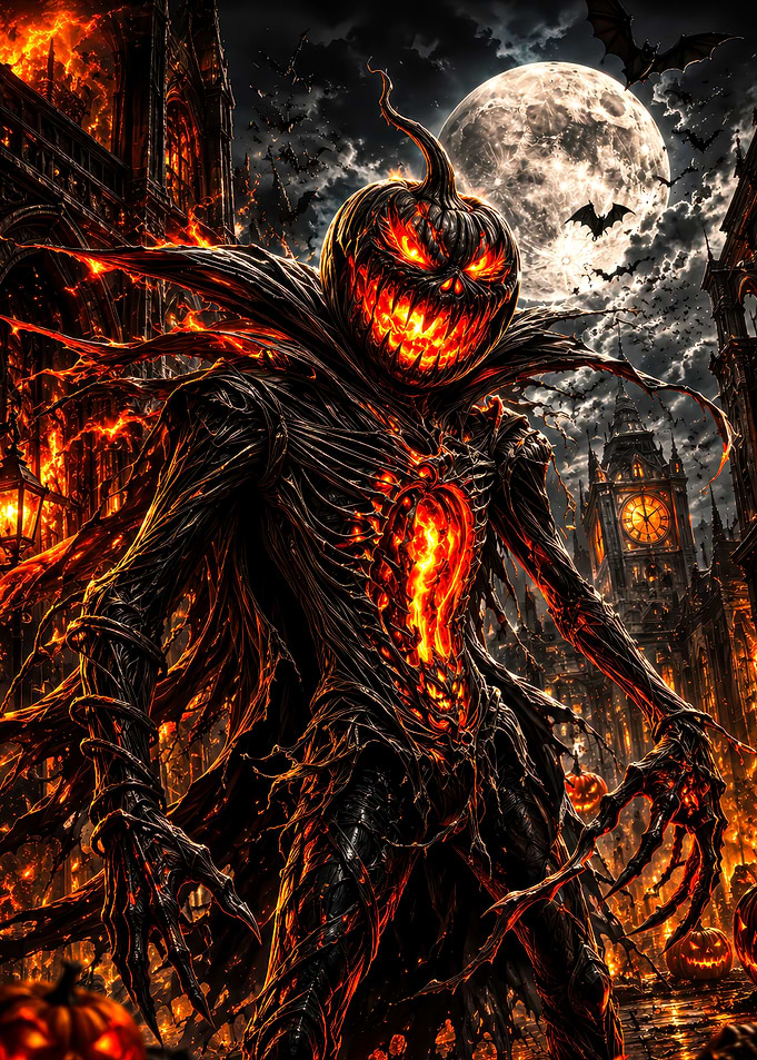 Fiery Pumpkin Head Halloween Monster