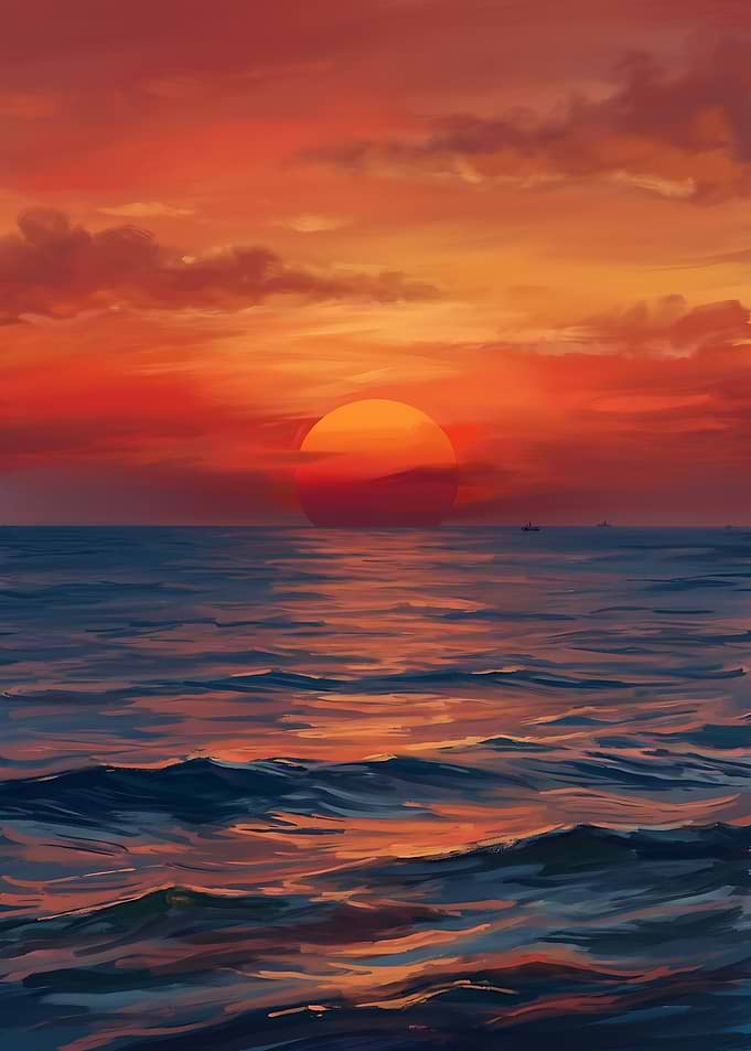Vibrant Sunset Over Ocean Waves