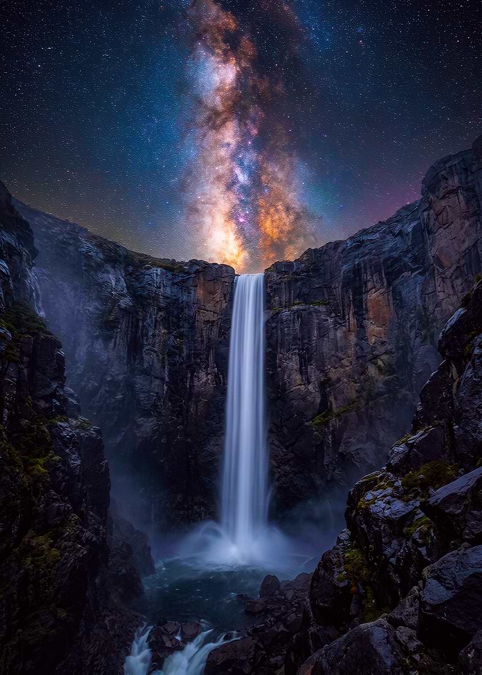 Milky Way Over Majestic Waterfall