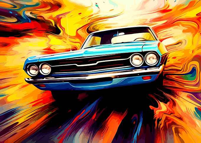 Abstract Blue Muscle Car Art
