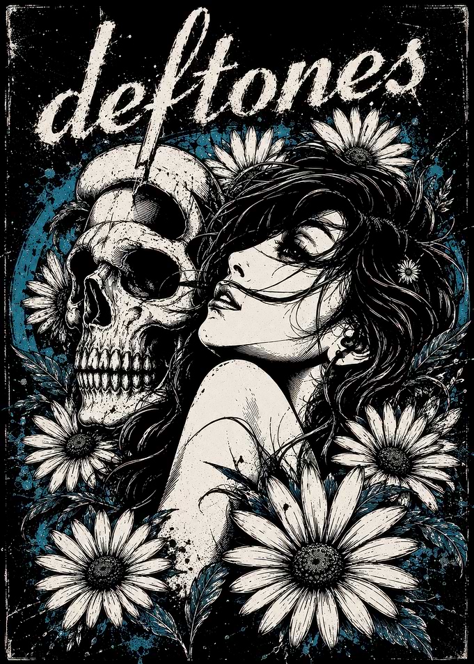 Deftones Skull and Woman Floral Art