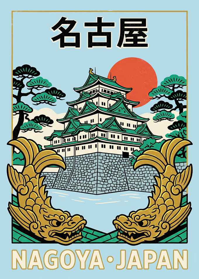Nagoya Castle Vintage Travel Poster