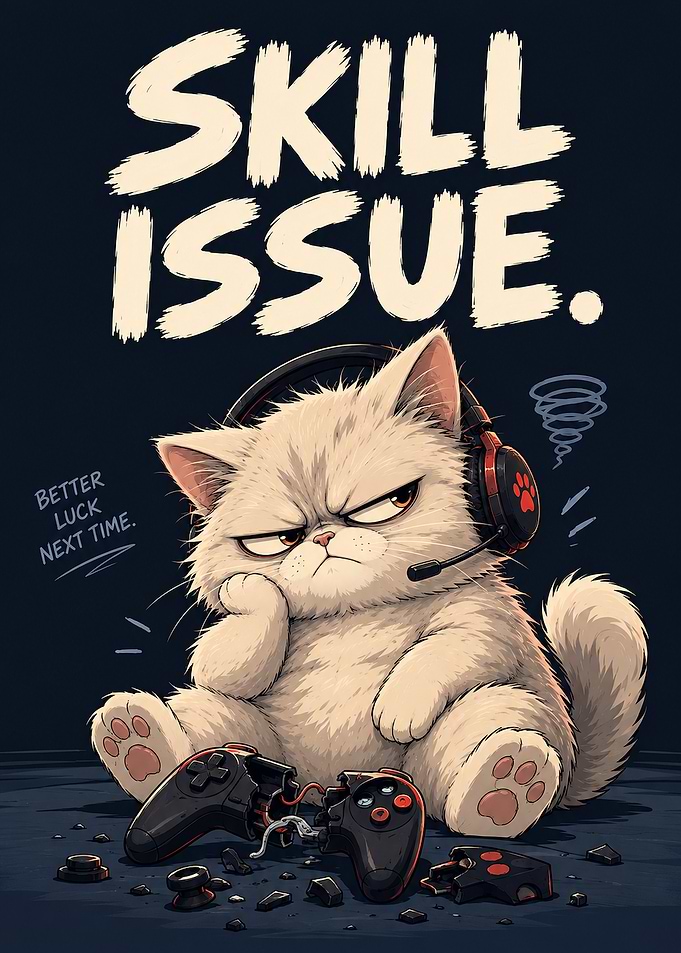 Skill Issue Salty Gamer Cat Art Poster