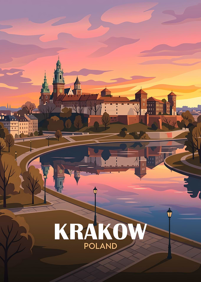 Krakow Poland Wawel Castle Travel Poster