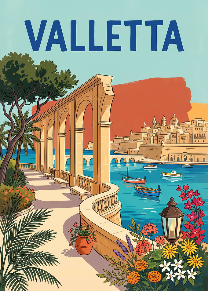 Vintage Travel Poster of Valletta Malta