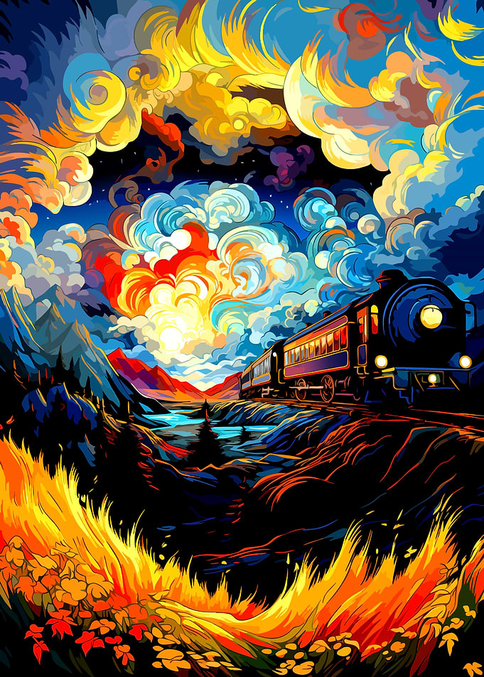 Vibrant Surreal Train Journey
