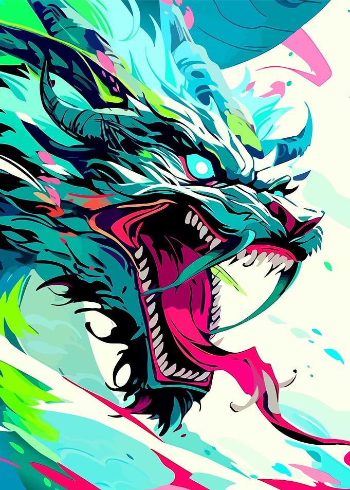 Vibrant Neon Dragon Head Illustration