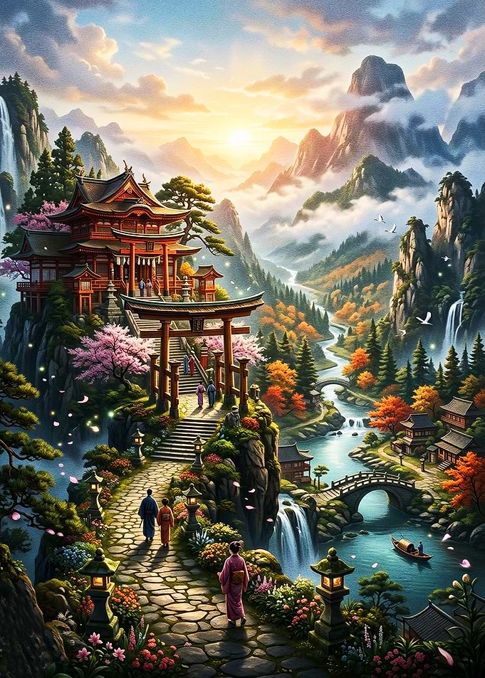 Serene Japanese Temple Mountain Landscape