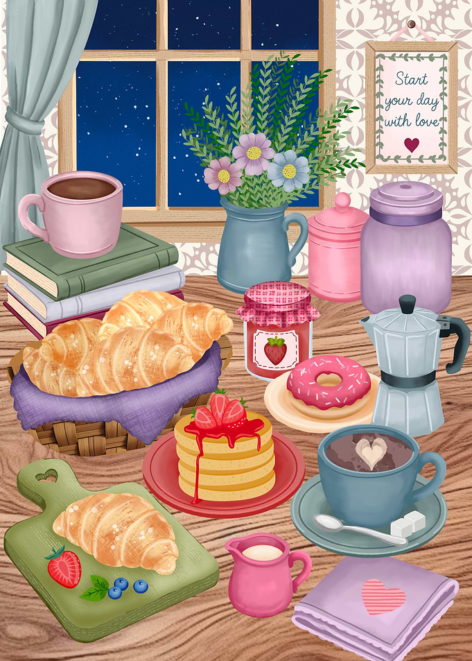 Cozy Breakfast for Dinner Table Illustration