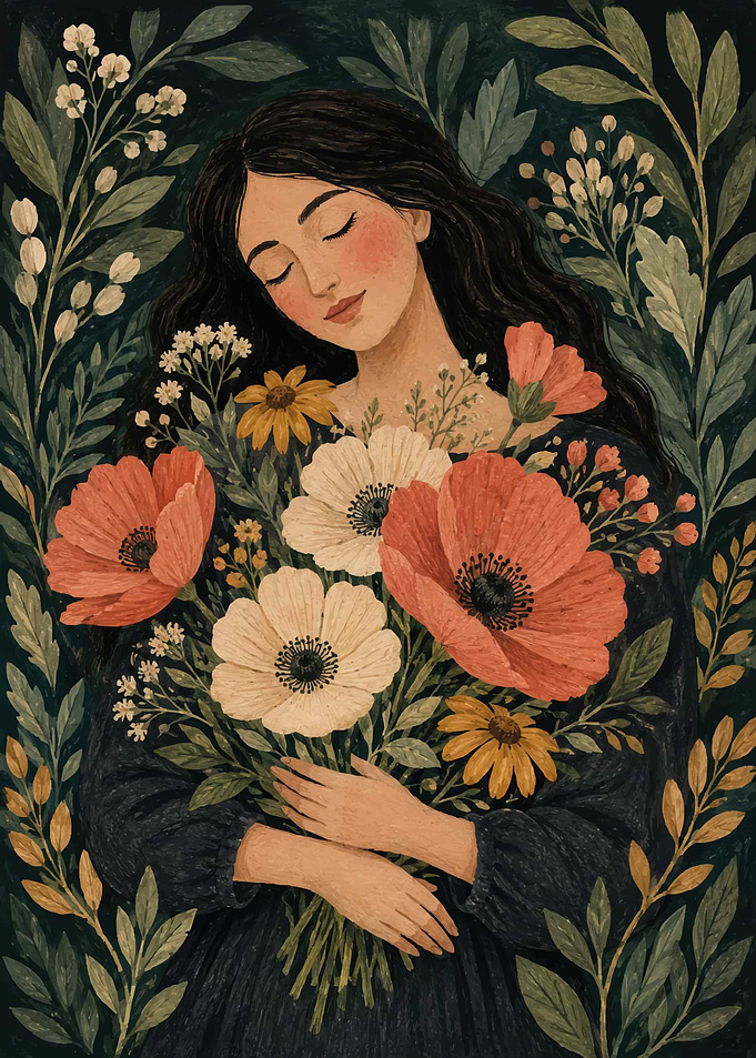 Woman Holding Bouquet of Wildflowers