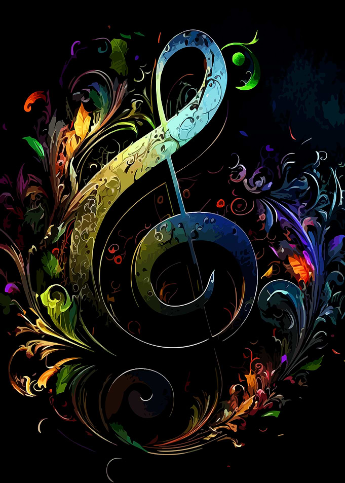 Colorful Floral Treble Clef Art