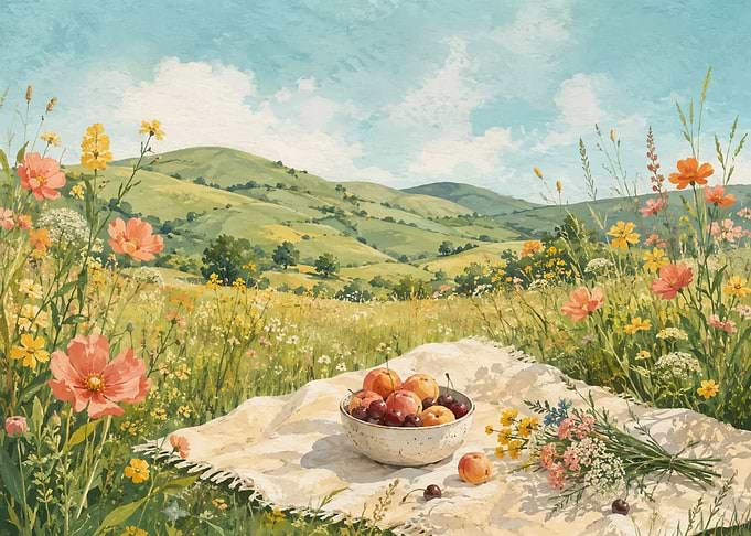 Summer Picnic in a Wildflower Meadow