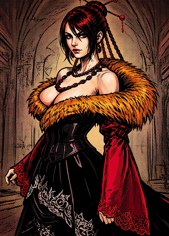 Elegant Gothic Woman in Fur Stole
