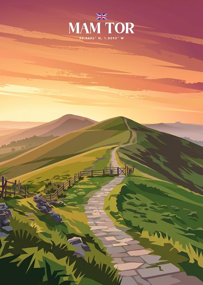 Mam Tor Peak District Travel Poster