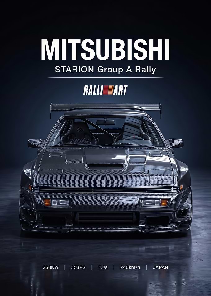 sleek Mitsubishi Starion Group A Rally Poster