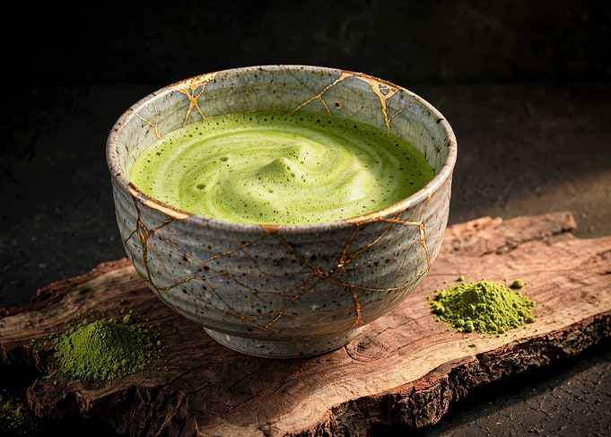 Kintsugi Bowl with Frothy Matcha Tea