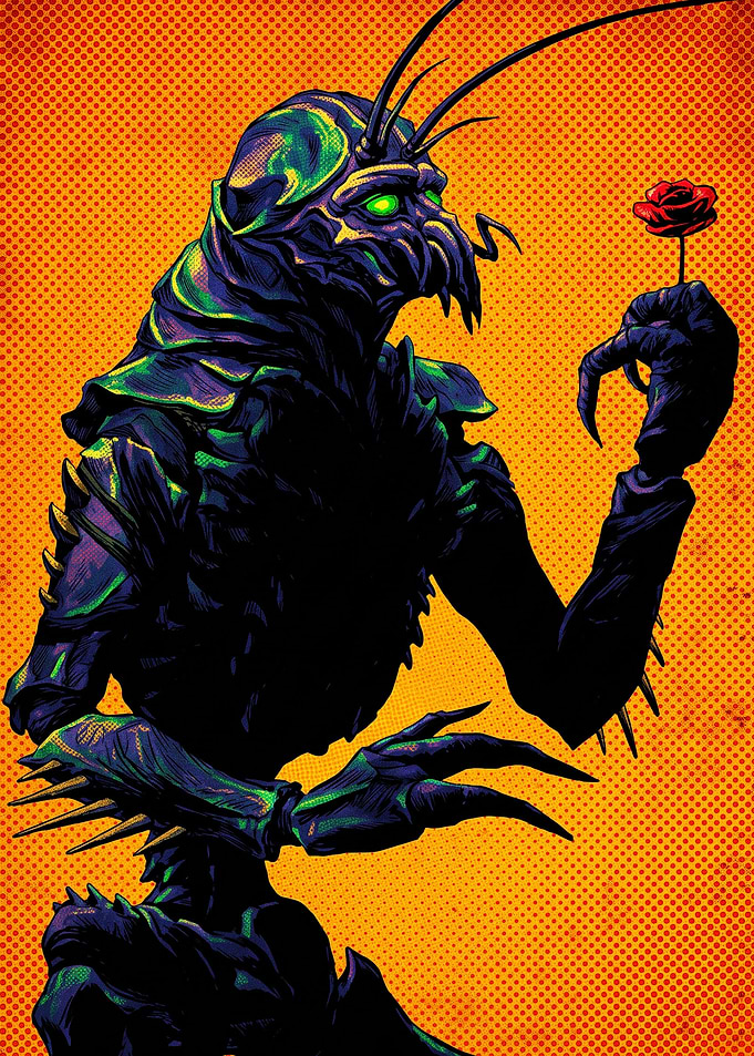 Insectoid Alien Holding a Rose