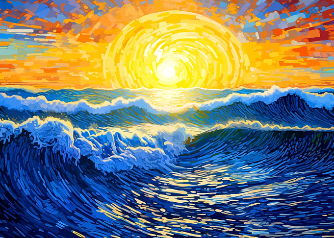 Vibrant Impressionist Ocean Sunset Painting