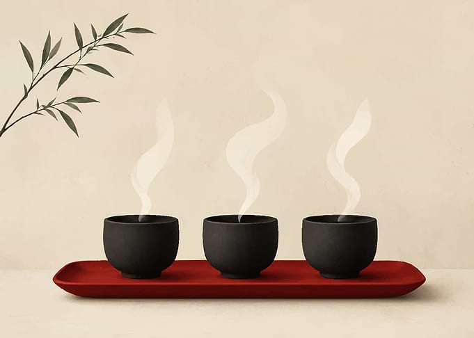 Three Steaming Tea Cups on Tray