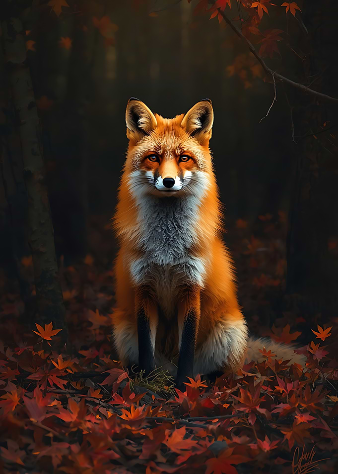 Red Fox in Autumn Forest