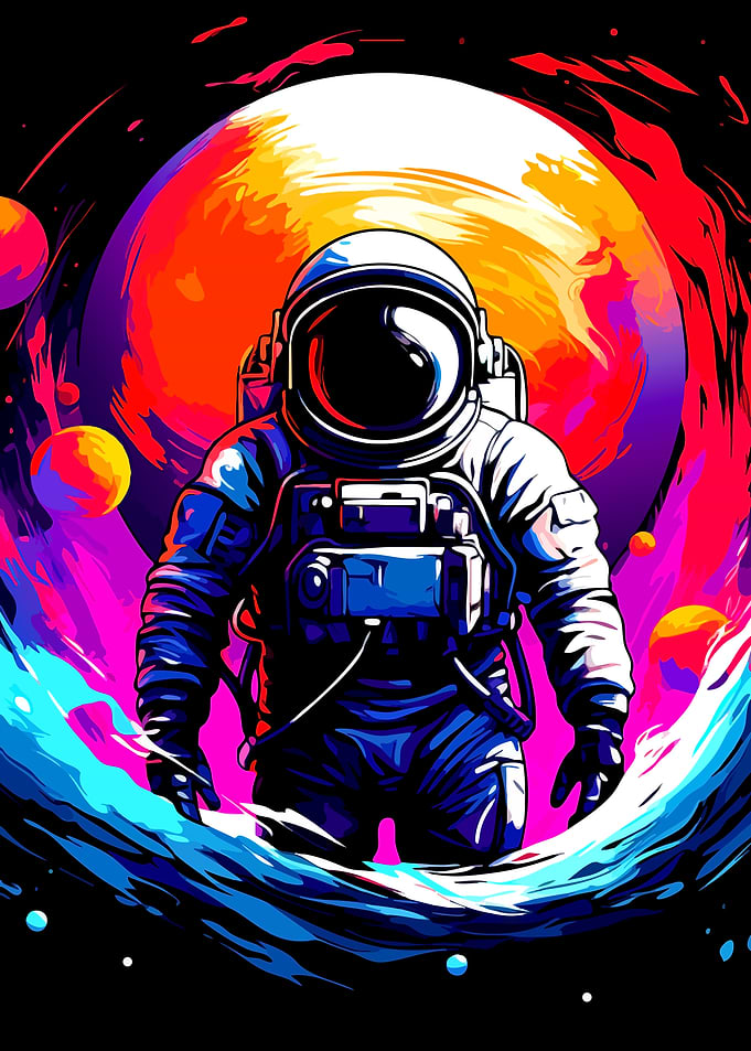 Vibrant Neon Astronaut in Space