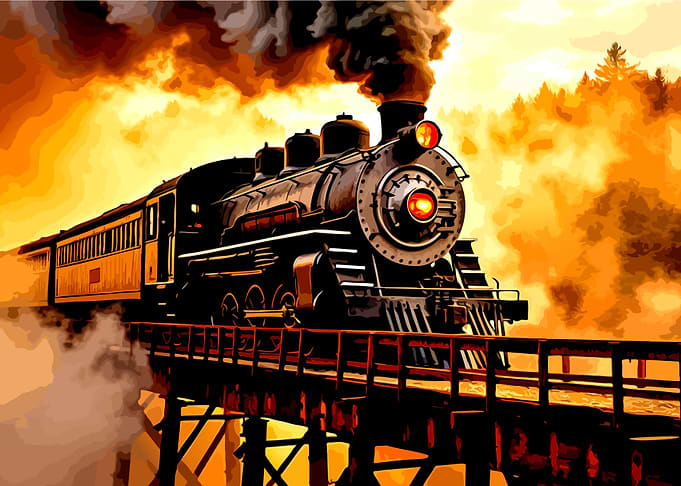 Vintage Steam Locomotive on Trestle Bridge