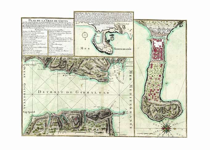 Antique Map of Ceuta and Gibraltar