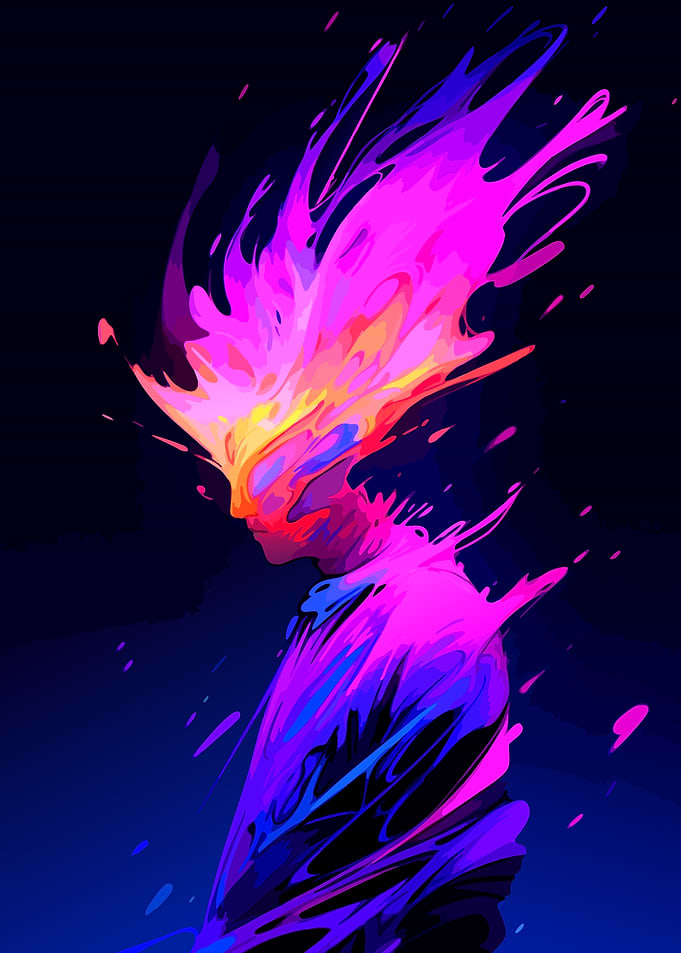 Abstract Neon Liquid Explosion Portrait