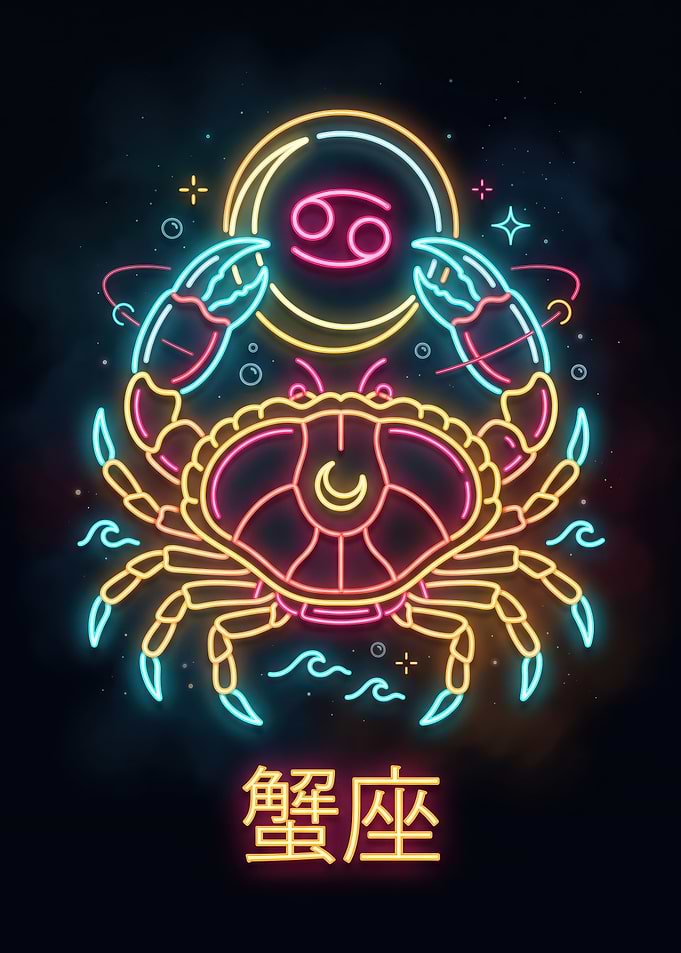 Neon Cancer Zodiac Sign Art