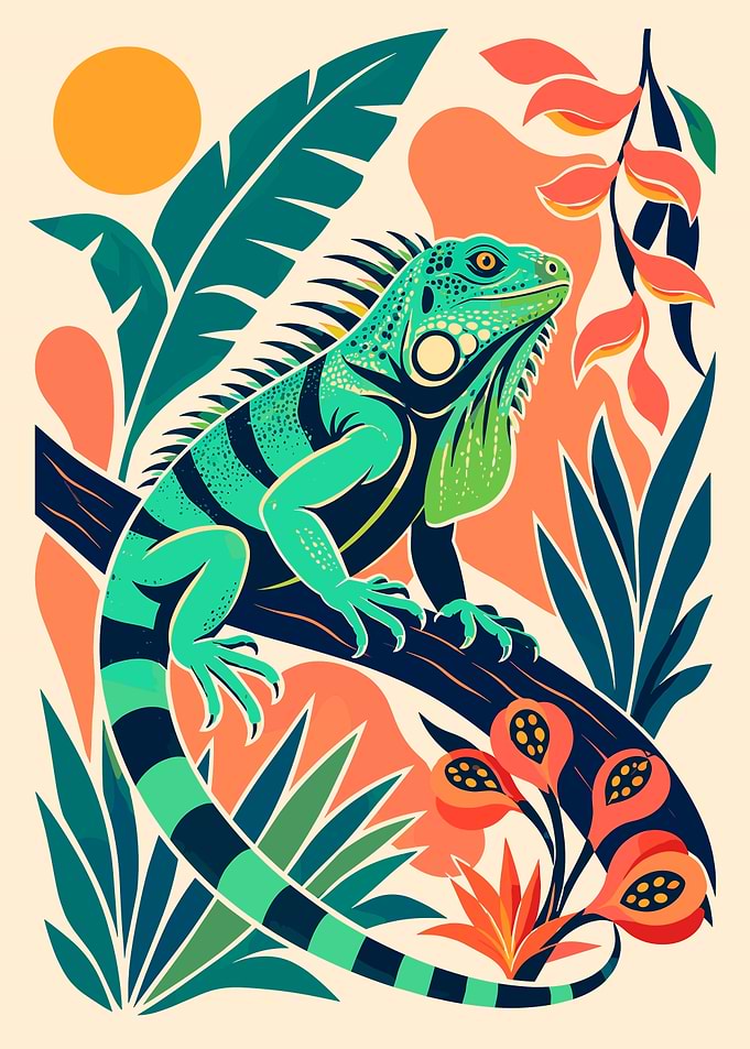Vibrant Tropical Iguana Illustration