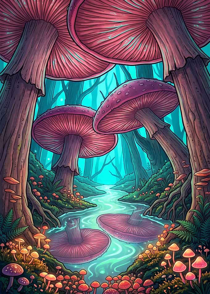Enchanted Mushroom Forest Stream