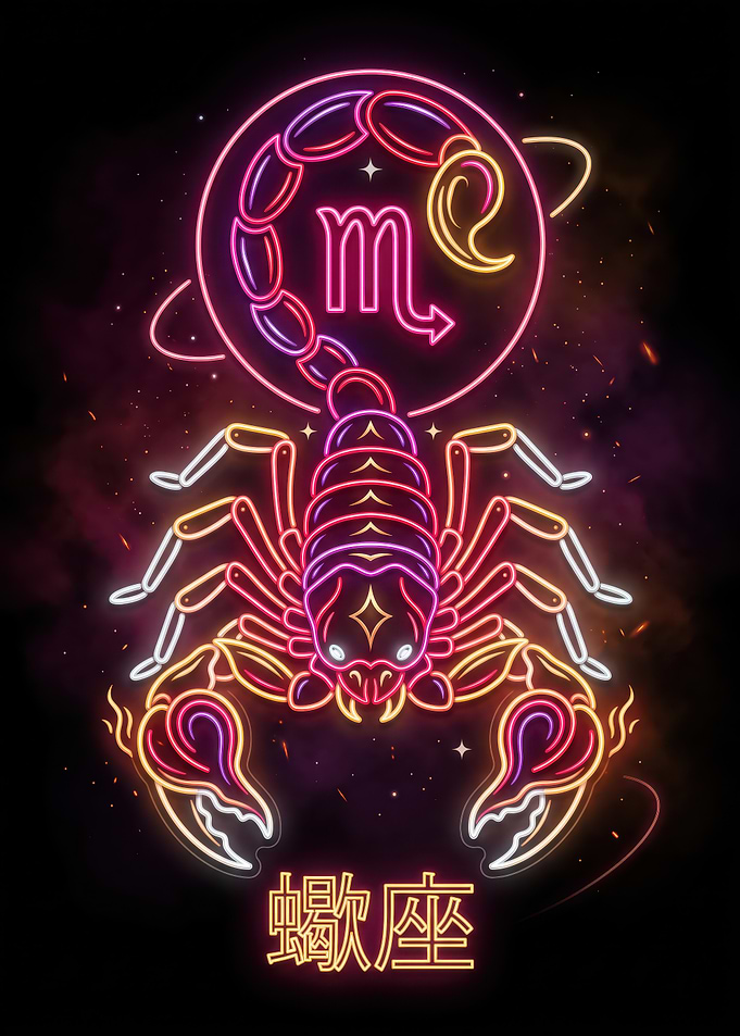 Neon Scorpio Zodiac Sign Art