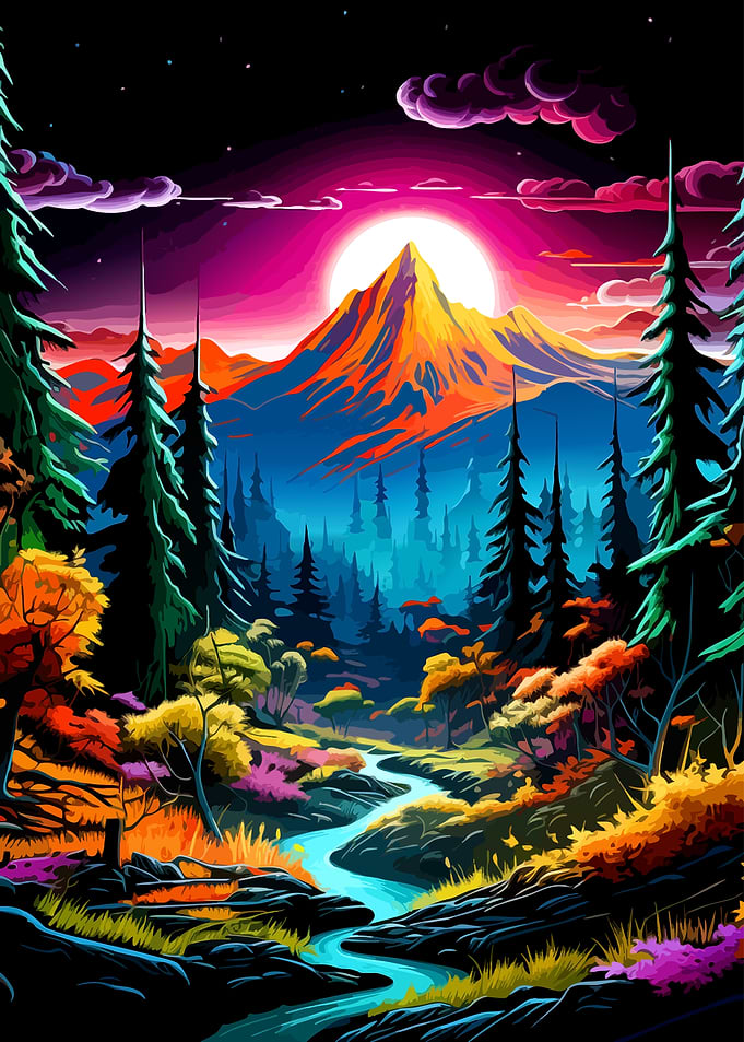 Vibrant Mountain Landscape at Sunset