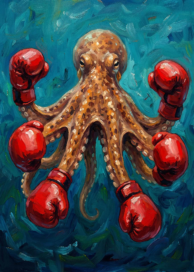 Octopus Wearing Boxing Gloves Painting