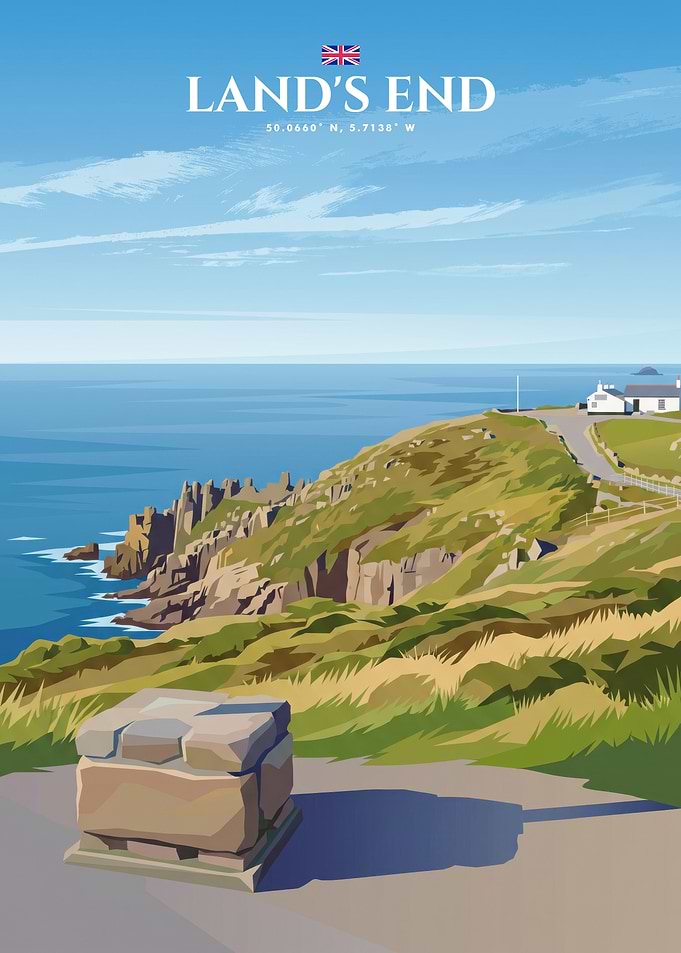 Land's End Cornwall Travel Poster