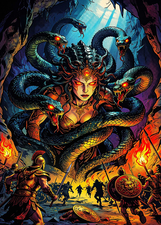 Medusa Confronting Ancient Greek Warriors