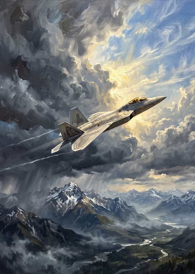 F-22 Raptor Flying Over Mountains