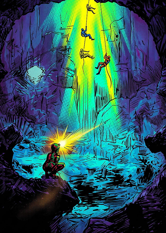 Caving Expedition in Neon Light