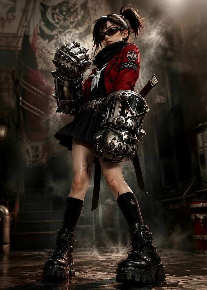 Anime Girl with Mechanical Gauntlets