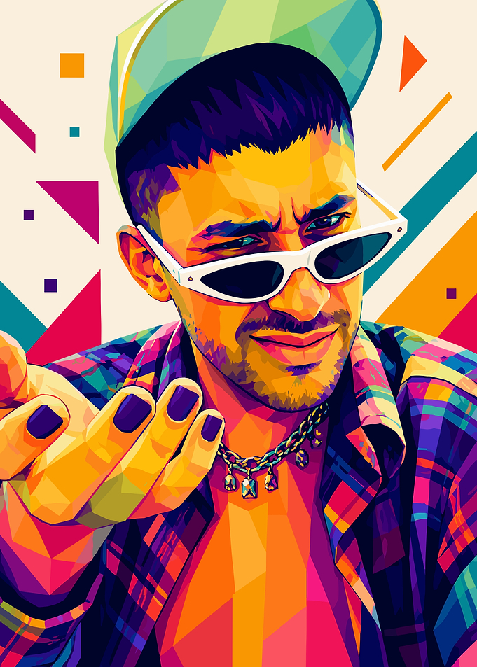 Colorful Low Poly Portrait of Bad Bunny