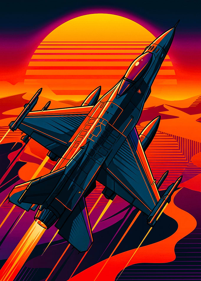 Retro Synthwave Fighter Jet Art