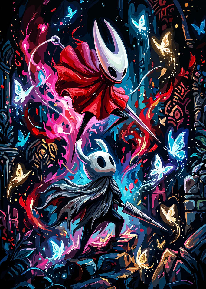 Hollow Knight and Hornet Battle Scene