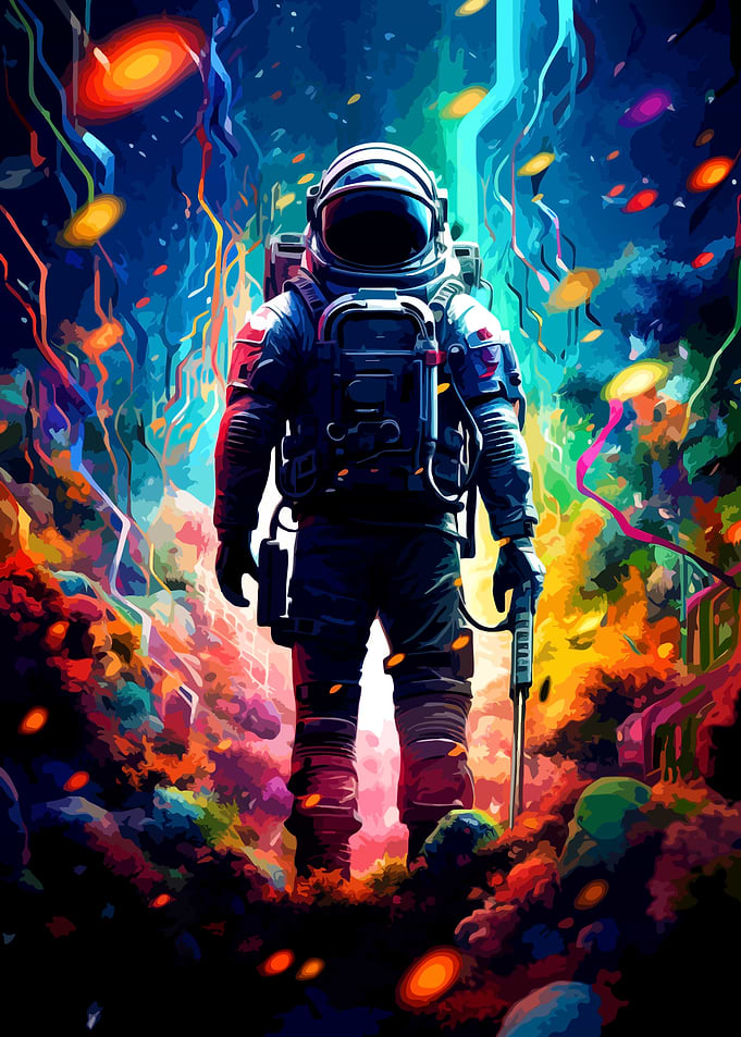 Astronaut in a Vibrant Cosmic Landscape