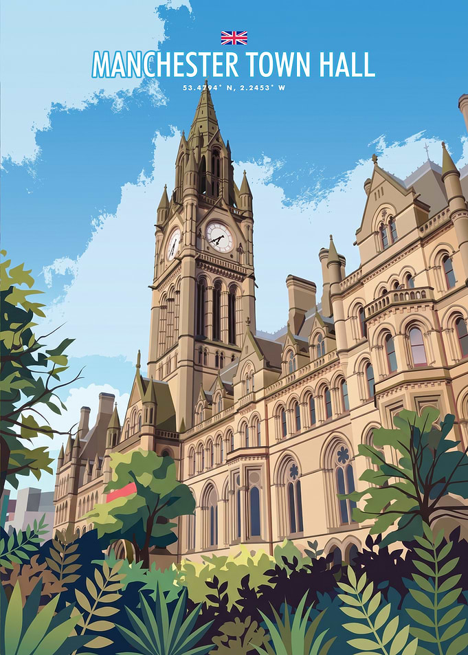 Manchester Town Hall Travel Poster