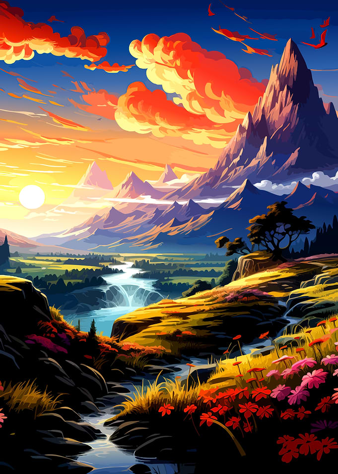 Vibrant Mountain Landscape at Sunset
