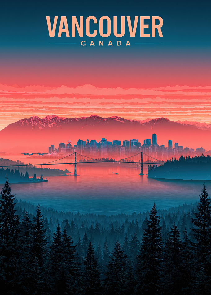 Vancouver Canada Sunset Skyline Poster