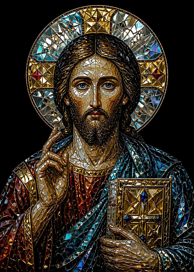 Mosaic Stained Glass Jesus Portrait