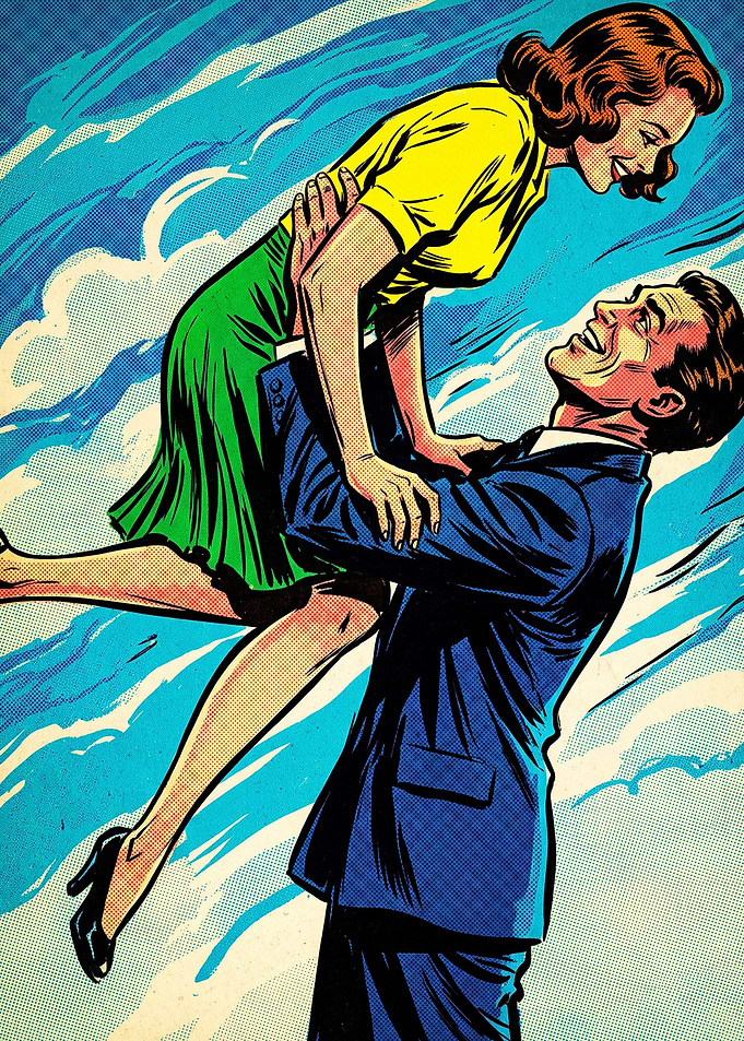 Vintage Comic Style Romantic Couple