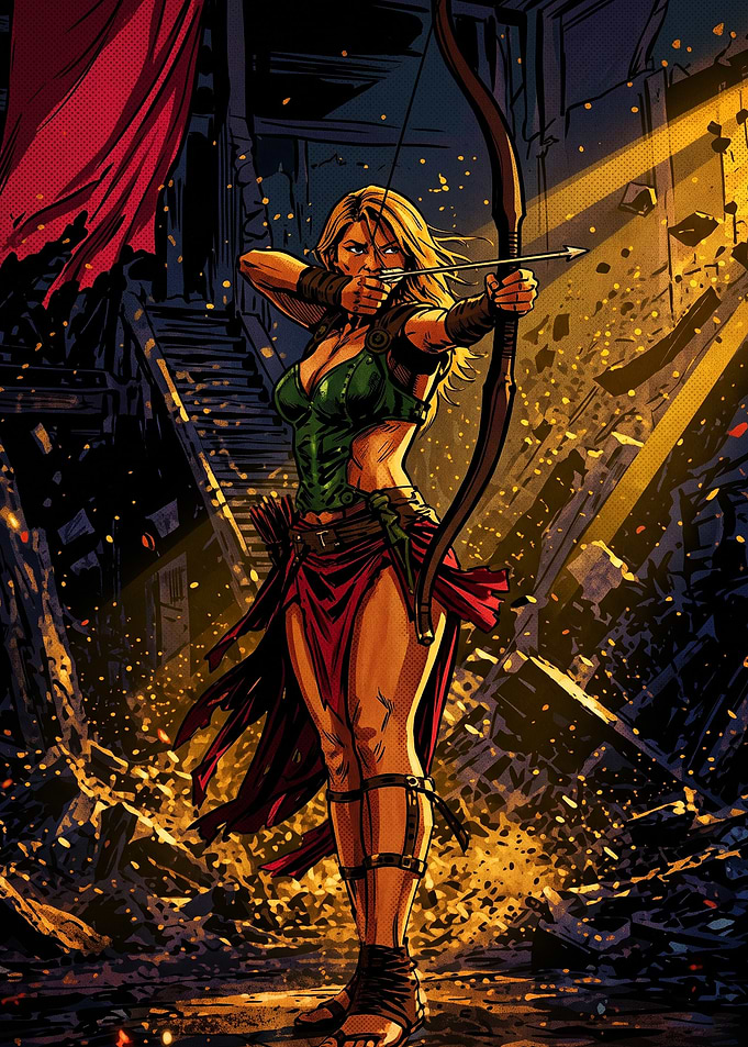 Female Archer in Ruined Battlefield