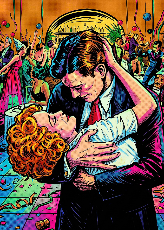 Retro Comic Style Dancing Couple